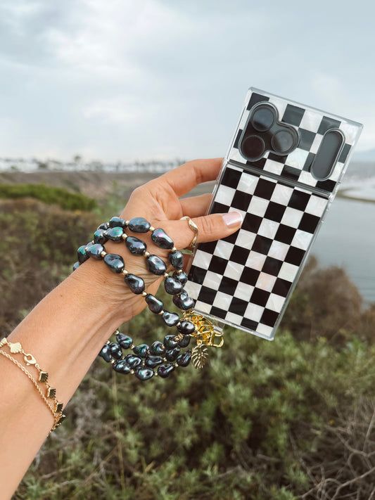 Lido | Black | Pearl Beaded Phone Wristlet