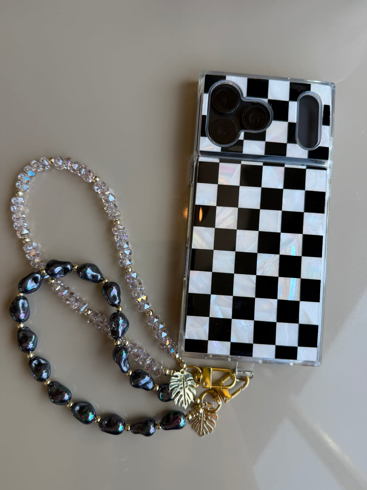 Black Lido | Pearl Beaded Phone Wristlet